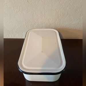 Antique Storage Box Pot 1920’s Large White/ black trim Enamel Ware.